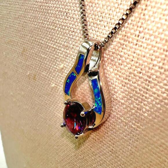 Elegant Purple Amethyst Stone & Blue Opal Pendant Necklace - Picture 4 of 9